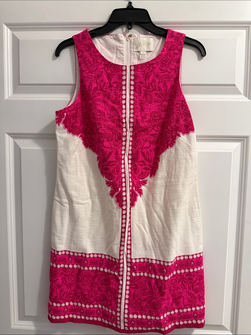 Lilly Pulitzer Hot Pink and White Sleeveless Embroidered Dress